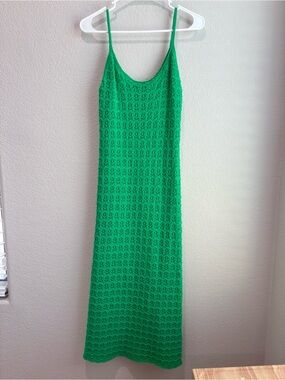 Lush Crochet Maxi Dress Green Fitted Large